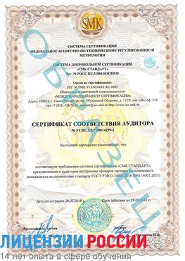 Образец сертификата соответствия аудитора №ST.RU.EXP.00014299-1 Лебедянь Сертификат ISO 14001